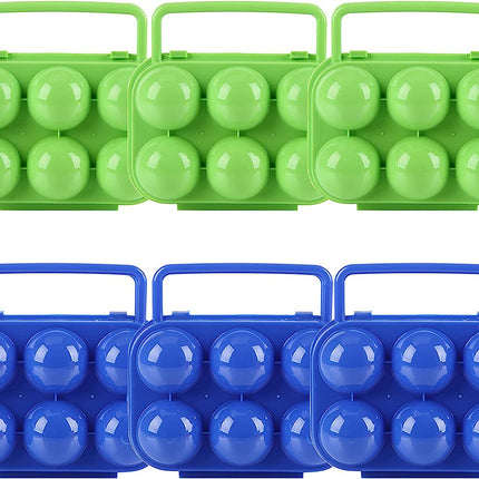 6 stuks Eierdozen, 3 x Groen en 3 x Blauw, 36 eieren opbergen, draagbare eierdoos plastic eierdoos eiertransportdoos koelkast eierdoos stapelbare eierschaal voor 6 eieren voor outdoor picknick kamperen wandelen 6 stuks