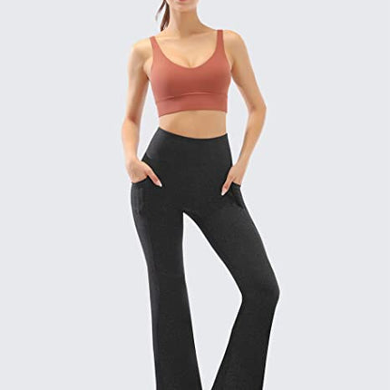 JOYSPELS bootcut yogabroek met zijzakken voor dames, bootleg yogabroek buikcontrole, hoog getailleerde yogabroek geschikt voor kantoor, sportschool, casual, joggen, yoga - maat L