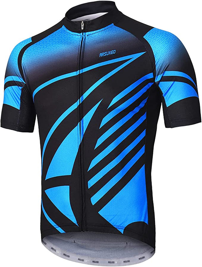 Arsuxeo Men's Cycling Jersey Short Sleeves Mountain Bike Shirt MTB Top Zipper Pockets Reflective