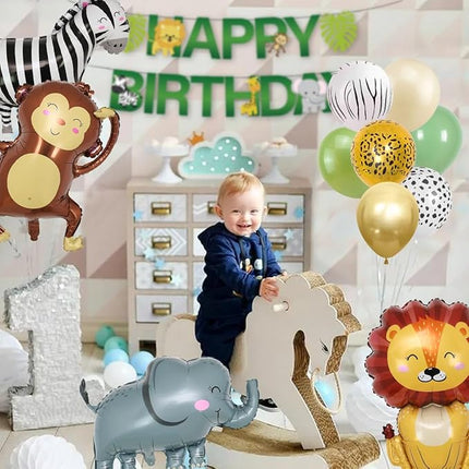 Geburtstagsdeko-Set – 1 Jahr – Dschungel-Motto – Luftballons, Wimpel, Kuchen, Banner und mehr – Kinderparty
