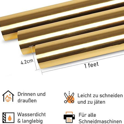 Goldmetallic-Vinylfolie 30,5 x 305 cm – Permanente Plotterfolienrolle – Weihnachten und DIY