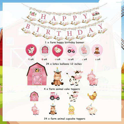 Verjaardagsdecoratie Set - Boerderij Thema - Ballonnen Vlaggen Taart en meer - Meisjesfeest