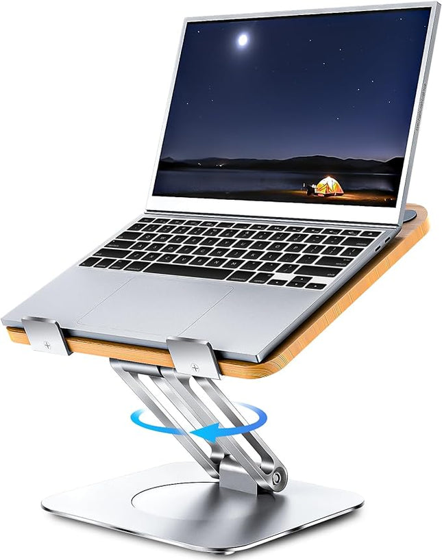 Bambus-Laptopständer mit um 360° drehbarer Basis – geeignet für 10–16 Zoll Laptops