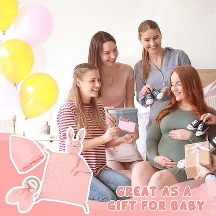 Geschenkset für Neugeborene – Rosa – Kuscheltuch, Beißring und Lätzchen – ab 0 Monaten 