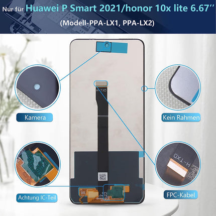 Ersatzbildschirm LCD-Bildschirm und Touchscreen-Digitalisierer mit Werkzeugen für Huawei P Smart 2021 / Huawei Honor 10x Lite (schwarz, nicht für P Smart und P Smart 2019) 