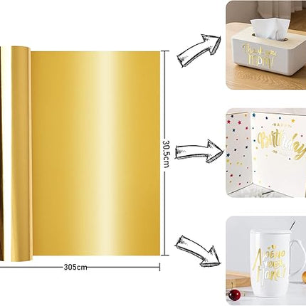 Goldmetallic-Vinylfolie 30,5 x 305 cm – Permanente Plotterfolienrolle – Weihnachten und DIY