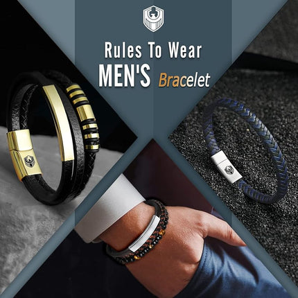 Leren Herenarmband - Gevlochten Leer en Roestvrijstaal - 17,5 cm