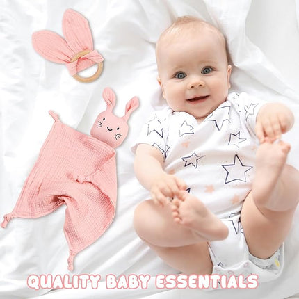 Geschenkset für Neugeborene – Rosa – Kuscheltuch, Beißring und Lätzchen – ab 0 Monaten 