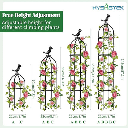 Obelisk für Kletterpflanzen, 2er-Set – höhenverstellbar bis 145 cm – Pflanzenstütze – inklusive Pflanzenklammern