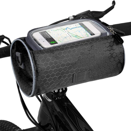 Bicycle Handlebar Bag, Waterproof, Front Pocket for Bicycle, Phone Holder with Touch Screen Bag, Storage Bag, 22 x 12 cm - Black