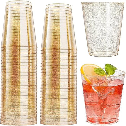 Herbruikbare hard plastic feestglazen – 50 stuks, 300 ml goud design