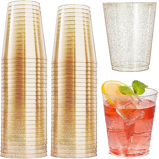 Herbruikbare hard plastic feestglazen – 50 stuks, 300 ml goud design