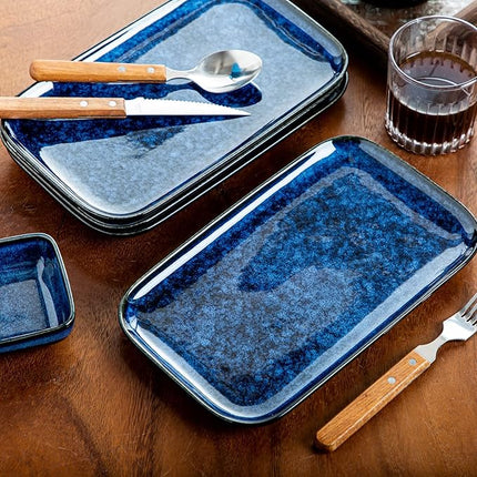 Serveerborden Set 4 stuks – Blauwgroen Aardewerk - Vaatwasserbestendig