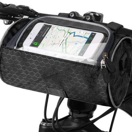 Bicycle Handlebar Bag, Waterproof, Front Pocket for Bicycle, Phone Holder with Touch Screen Bag, Storage Bag, 22 x 12 cm - Black