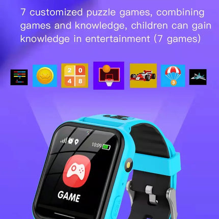 Einfache Kinder-Smartwatch mit Touchscreen – Blau – Englische Sprache – Kinder-Smartwatch – Musik-Player mit SD-Karte – 7 Puzzlespiele – SOS-Anruf – Kamera – Alarm – Rekorder – Rechner – MP3 – kein GPS