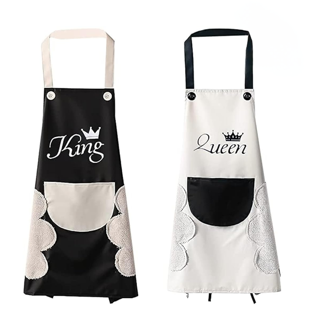 2pcs apron, couple apron King and Queen waterproof aprons cooking apron men women, black cream white apron with pockets apron for gift home baking Christmas birthday Valentine's Day, black and white, black and white, 27-29