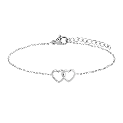 Armband - Twee Verbonden Hartjes - Zilver - 18,5CM -  Elegant en Tijdloos Cadeau