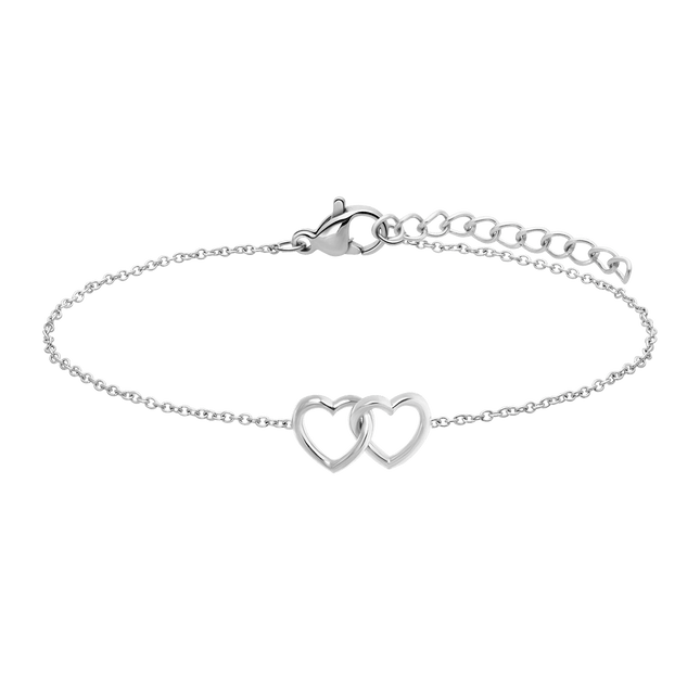 Armband - Twee Verbonden Hartjes - Zilver - 18,5CM -  Elegant en Tijdloos Cadeau