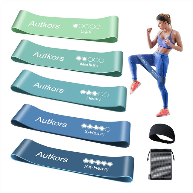 Elastic fitness bands / resistance bands set of 5 elastic fitness and bodybuilding bands made of skin-friendly latex with Spanish training guide and storage bag