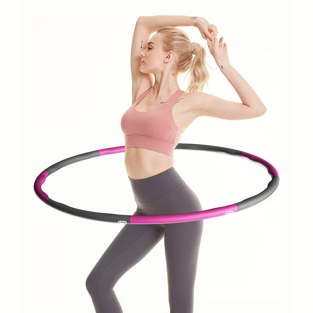 Fitness Hula Hoop - Includes Skipping Rope - 8 Pieces - 1 kg - Home Training - Hula Hoop - Pink/Grey - Hula Hoop - Home Training - Ø 100cm - Hula Hoop - Hoop - Hula Hoop