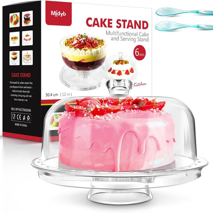 6-in-1 Cake Stand met Deksel – Taart en Saladeschaal in Eén