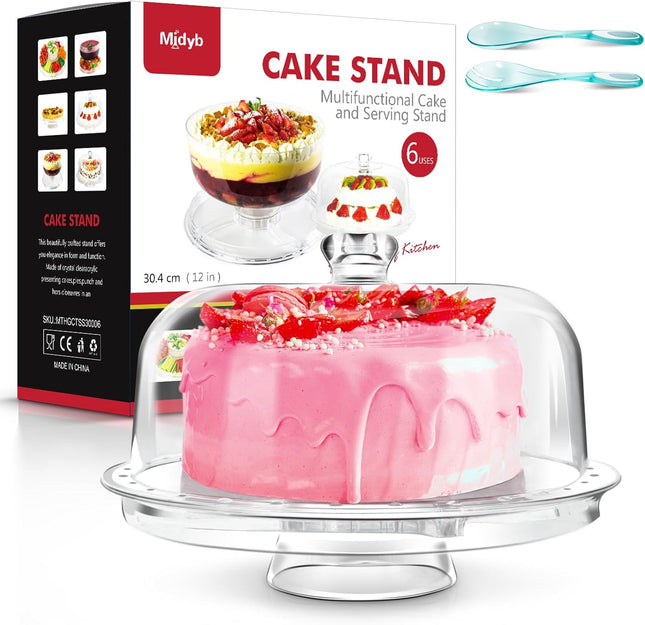 6-in-1 Cake Stand met Deksel – Taart en Saladeschaal in Eén