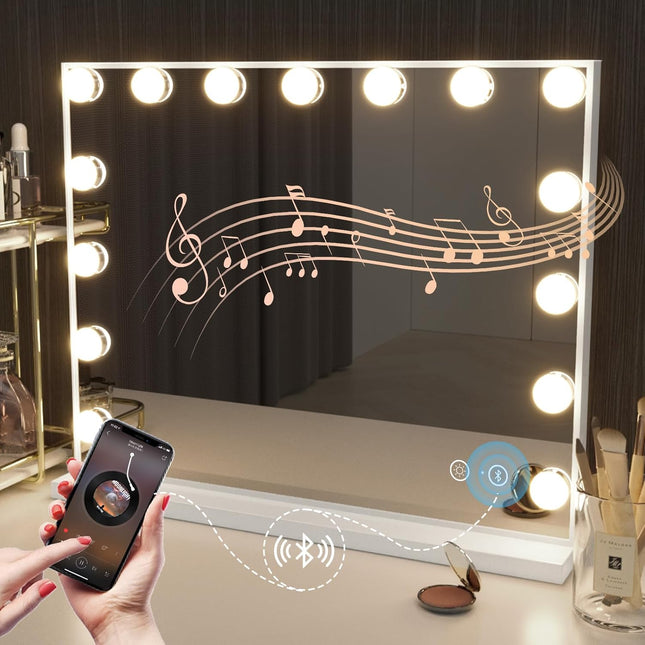 Make-upspiegel - Hollywood - 15 leds - Inclusief Bluetooth Speaker en Usb- 58×46 cm