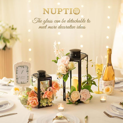 Zwarte Metalen Lantaarn Set – 2 stuks - 24 en 35 cm – Stijlvol en Weerbestendig – Binnen en Buiten