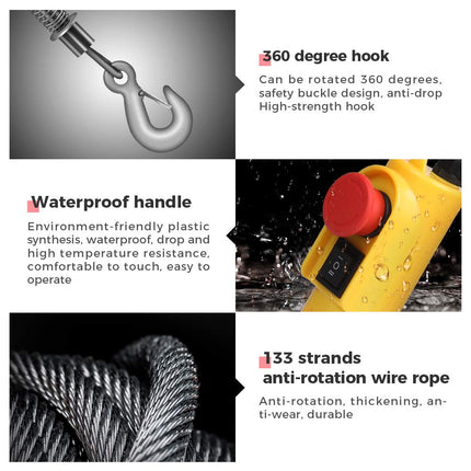 Elektrische Kabellier 400–800 kg met 12 m kabel en afstandsbediening