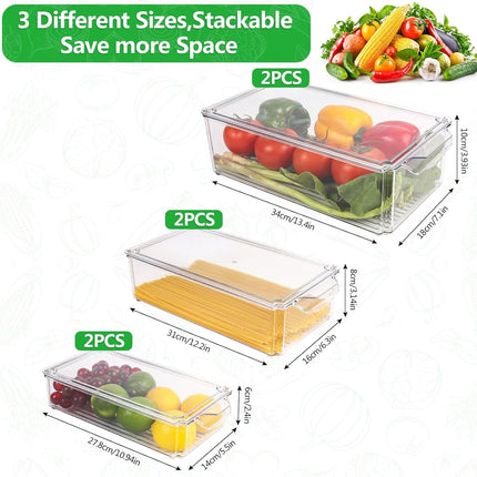 Set van 6 Transparante Koelkast Organizers – Stapelbare Opbergdozen met Deksel en Handvat | BPA-vrij