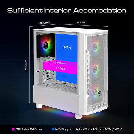 Gaming Case - ATHENA M6 LITE WH ATX  met 4x ARGB Fans – Wit