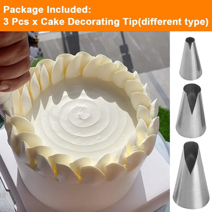 Set van 3 RVS Spuitmondjes V-Vorm (S/M/L) voor Taart en Cupcake Decoratie