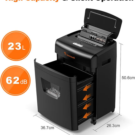 Bonsaii Papierversnipperaar - Autofeed - 120 vellen, P-4 microcut, 23L, stil 62 dB