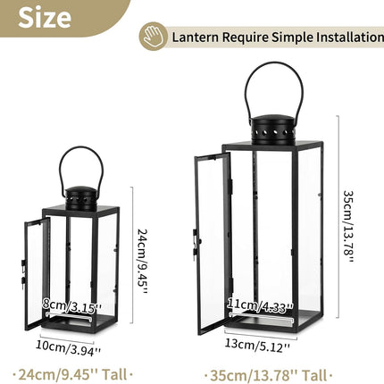 Zwarte Metalen Lantaarn Set – 2 stuks - 24 en 35 cm – Stijlvol en Weerbestendig – Binnen en Buiten
