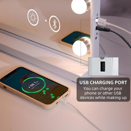 Make-upspiegel - Hollywood - 15 leds - Inclusief Bluetooth Speaker en Usb- 58×46 cm