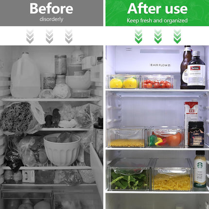 Set van 6 Transparante Koelkast Organizers – Stapelbare Opbergdozen met Deksel en Handvat | BPA-vrij