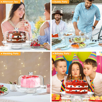 6-in-1 Cake Stand met Deksel – Taart en Saladeschaal in Eén