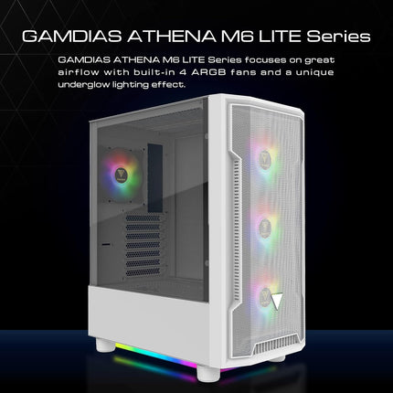 Gaming Case - ATHENA M6 LITE WH ATX  met 4x ARGB Fans – Wit