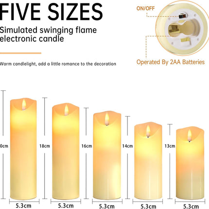 Set van 5 LED kaarsen – 10 modi vlam effect – Draadloos - Incl. afstandsbediening
