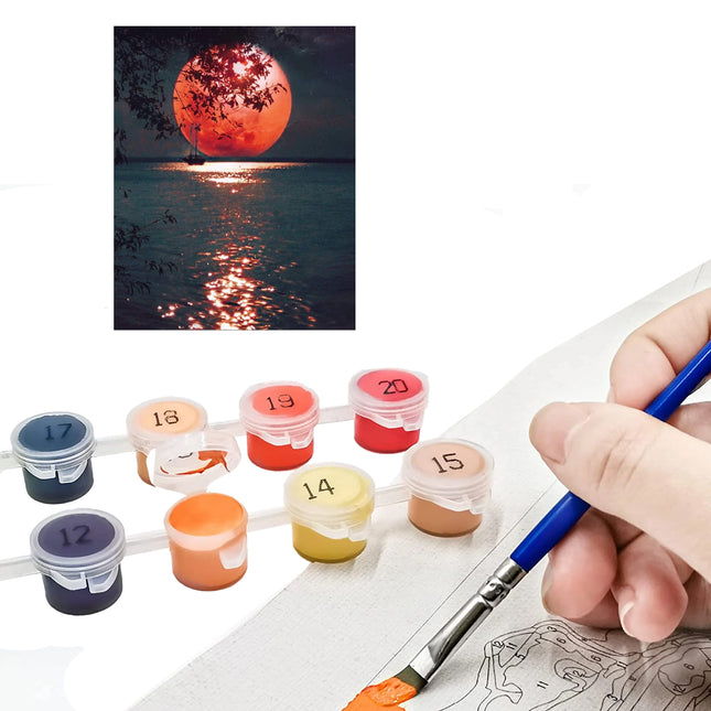 Paint by Numbers DIY Painting with Brushes and Acrylic Paints for Gift Room Decoration - Unframed 40 * 50 cm "Fantastic Moonlit Night + Red Moon"