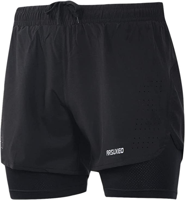 ARSUXEO Active Training Men's Running Shorts 2 in 1 B179 - Size S