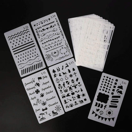 54 Piece Bullet Stencil Set, Journal Planner Stencils for Notebook, Diary, DIY Scrapbook, Includes Letter Stencils, Number Stencils
