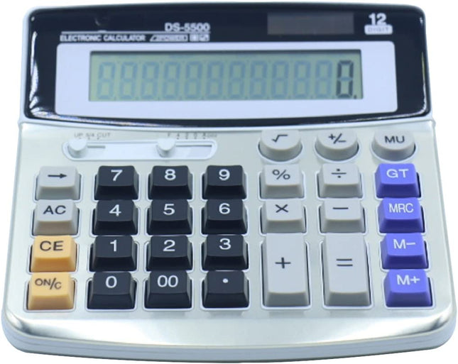 Calculator 12 Digit Desktop Calculator Standard Function Dual Power Calculator Solar and AA Batteries (Without AA Batteries) (DS-5500)