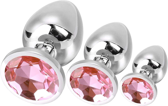 Small/Medium/Large pink - Set Fetish Masturbation Sex Toy - Anal Butt Plug Hook - Anal Butt Plug with Transparent Crystal Diamond - Beginners - 27/33 MM 