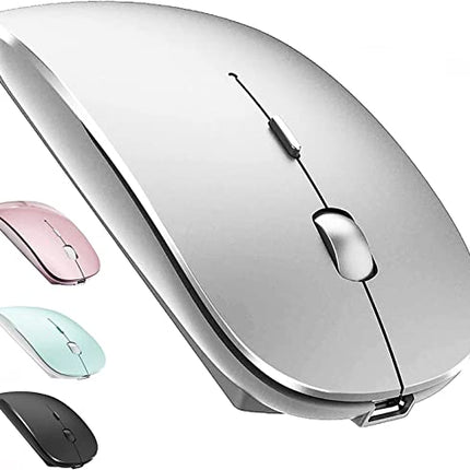 Wireless Bluetooth Mouse for MacBook Pro/Air/Mac/iPad/Laptop/Desktop/Mac/PC/Computer/Phone - Portable Slim Silent Office Mice with USB-C Adapter 2.4GHz Wireless Mice (Silver)