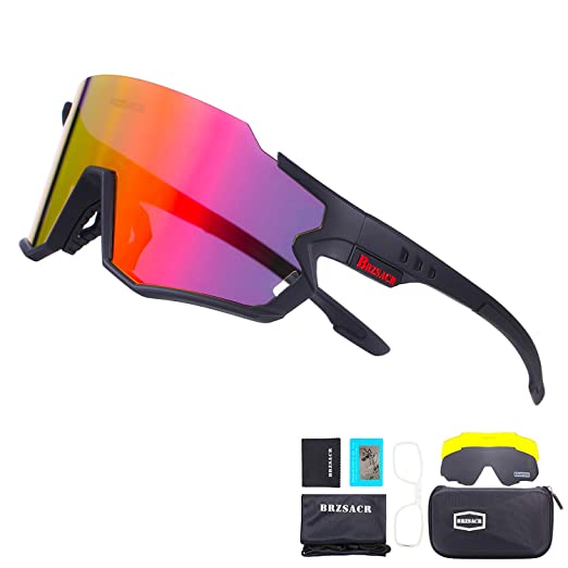 Polarized Cycling Sunglasses Polarized Sports Sunglasses with 3 Interchangeable Lenses for Men Women Cycling Running Driving Fishing Golf Baseball Glasses.