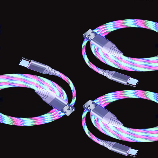 3 Packungen 3A USB Typ C Kabel 3,3 Fuß sichtbare LED leuchten fließendes Typ C Kabel USB C Ladekabel für Galaxy Note 20 Ultra / 10 Plus / Galaxy S20 / S9 Plus / LG V50 / One Plus / Android Phone