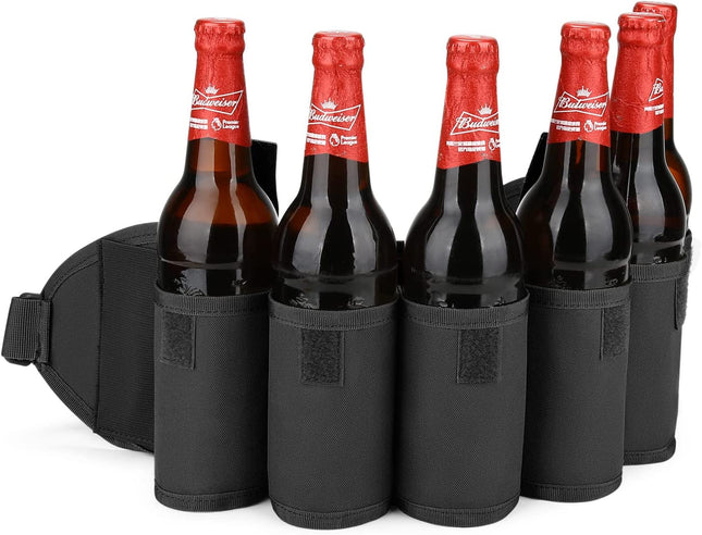 Biergürtel, Bierhalter-Gürtel, tragbarer Dosengürtel mit 6 x Bier-Getränkeflaschen, Bier-Hüfttasche, Angel-Trinktasche für Outdoor-Bergsteigen, Camping, Wandern, Outdoor-Party, Schwarz 