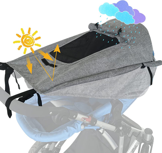 Stroller Sun Canopy with UV Protection 50+ and Waterproof Double Layer Fabric with Viewing Window and Extra Wide Shade Wings - Gray