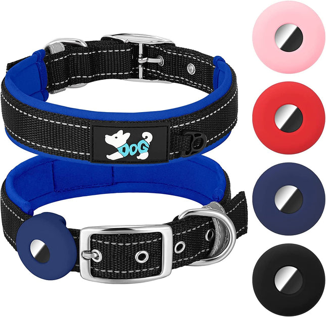 Air Tag Collar, Adjustable Reflective Collar Soft Collars for Pet Training Outdoor Walking for Small Medium Large Dogs (M Blue) 